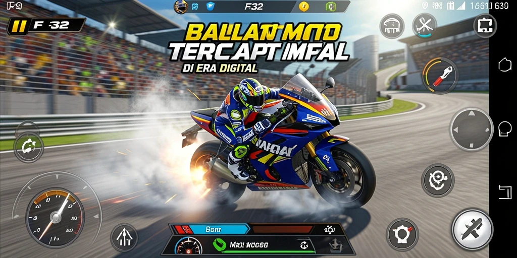 Tampilan menarik gameplay F32 dengan motor balap yang cepat.