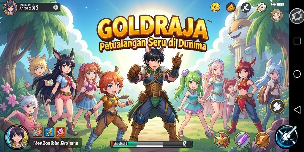 Screenshot gameplay GOLDRAJA menunjukkan pertarungan seru dengan karakter anime.