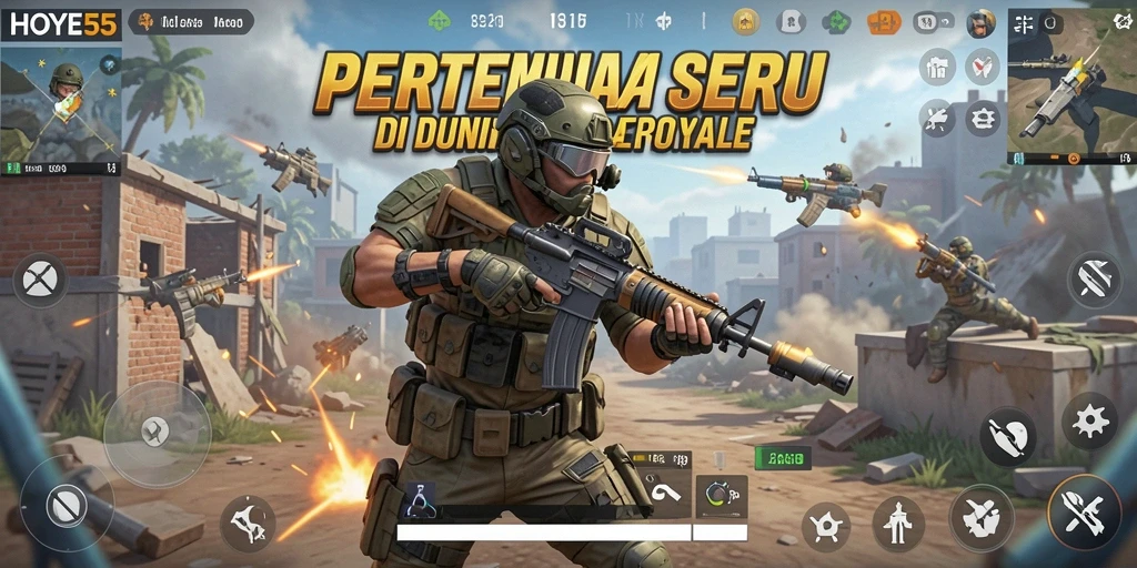 Gameplay HOYE55 yang mendebarkan dalam pertempuran Battle Royale.