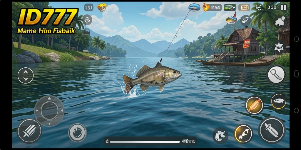 Tampilan gameplay ID777 yang menampilkan aksi memancing yang mendebarkan.