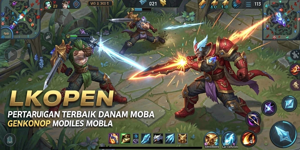 Tampilan gameplay seru di arena pertempuran MOBA.