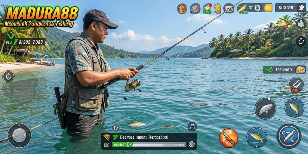 Tampilan grafik indah saat memancing ikan di MADURA88.
