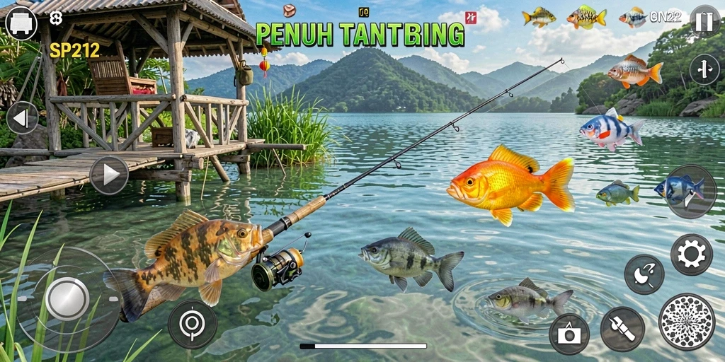 Screenshot gameplay SP212 yang menarik menunjukkan aksi memancing seru.