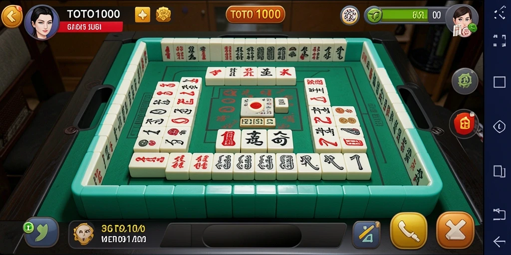 Screenshot gameplay TOTO1000 menampilkan momen seru bermain Mahjong.