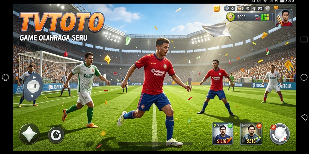 Screenshot utama TVTOTO menampilkan aksi seru dalam game olahraga.