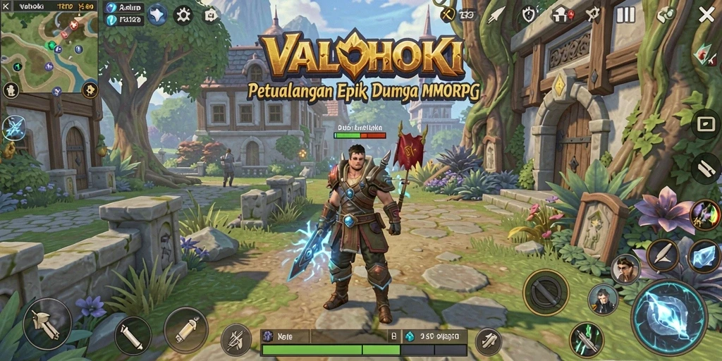 Screenshot gameplay VALOHOKI menampilkan aksi pertempuran yang intens dalam dunia fantasi.